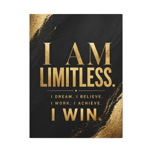 Motivational 'I Am Limitless' Gold Typography Canvas