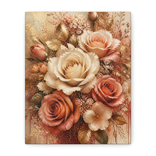 Vintage Rose Bouquet Matte Canvas Wall Art – Stretched Floral Canvas