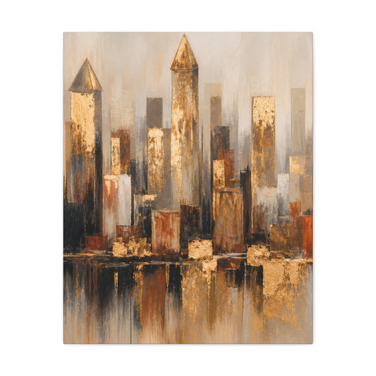 Abstract Gold City Skyline Matte Canvas Wall Art — Stretched 1.25"