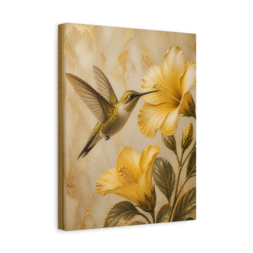 Hummingbird & Golden Hibiscus Matte Canvas Wall Art — Stretched 1.25"