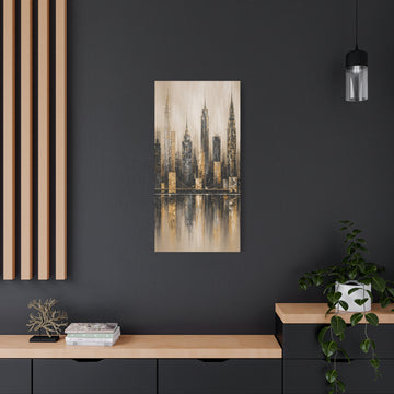 Gold & Charcoal City Skyline Matte Canvas Wall Art