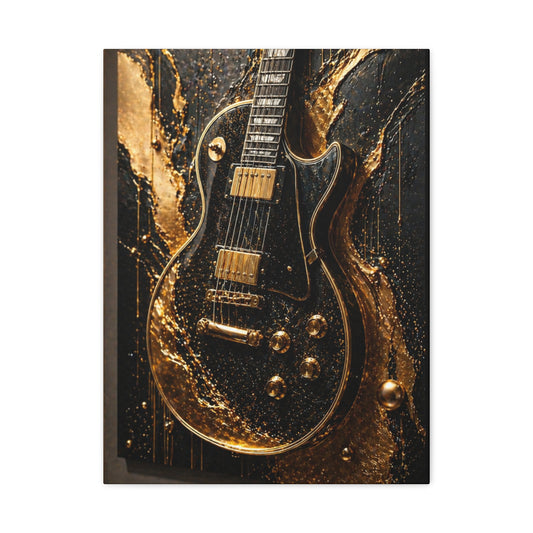 Gold & Black Electric Guitar Canvas Wall Art — Matte Stretched 1.25"