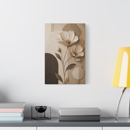 Neutral Floral Canvas Wall Art – Beige Botanical Matte Stretched Canvas