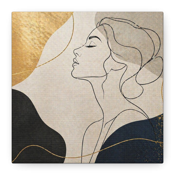 Abstract Line Art Woman Canvas — Minimalist Gold & Navy Matte Wall Art