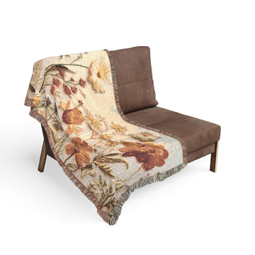 Woven Blanket — Vintage Floral Tapestry Throw (Cozy Cottage Core Home Decor)