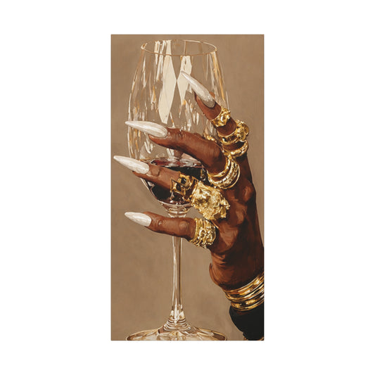 Glam Hand with Wine Glass Matte Canvas Wall Art