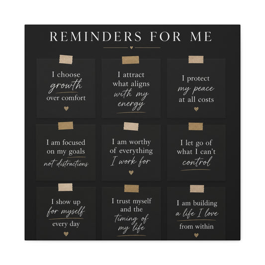 Motivational Reminders Canvas Wall Art — 'Reminders For Me' Stretched Matte Print