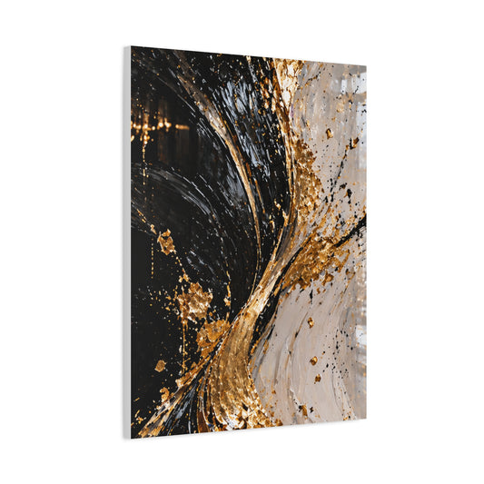 Abstract Gold & Black Canvas Art — Stretched Matte Wall Decor