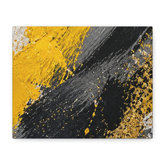 Abstract Yellow & Black Brushstroke Canvas Print — Modern Stretched Wall Art