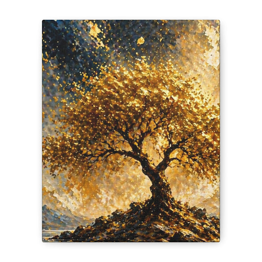 Golden Tree Wall Art Canvas — Abstract Sunlit Landscape, Matte Stretched 1.25"