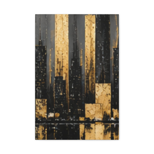 Gold Skyline Matte Canvas Wall Art — Modern Cityscape Stretched Canvas