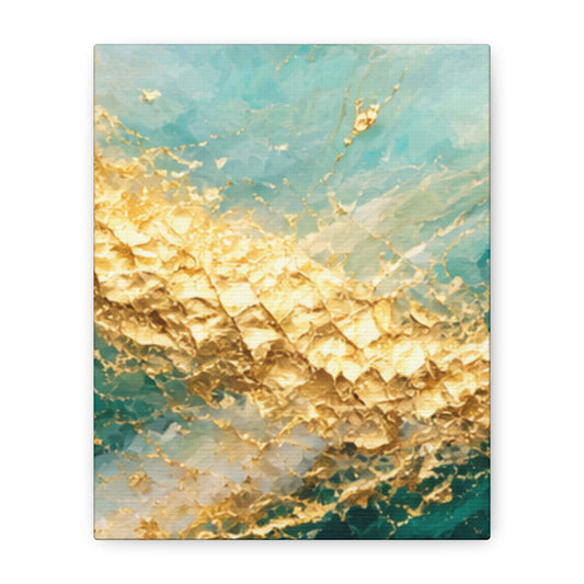 Gold Teal Abstract Canvas Print — Luxe Ocean Marble Wall Art