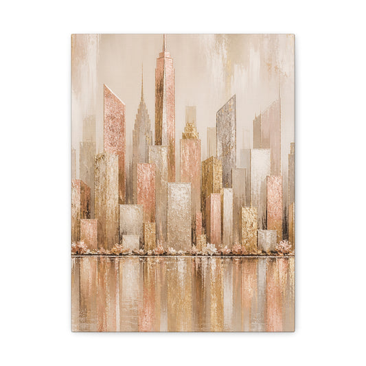 Metallic Cityscape Canvas Art — Abstract Skyline Wall Decor (Matte Stretched 1.25")